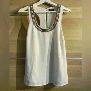 Women’s Scoop Neck Racerback Tank Top Sz Medium Beaded Neckline White Dressy Top